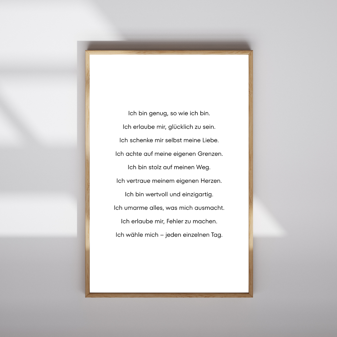 Poster „Affirmationen für Selbstliebe und Geborgenheit“