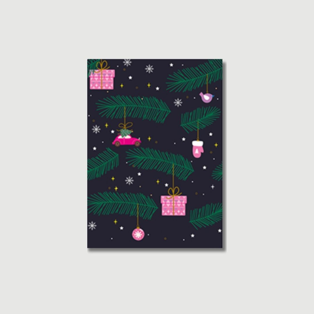 Postkarte Weihnachten "Geschenke & Tannenzweige"