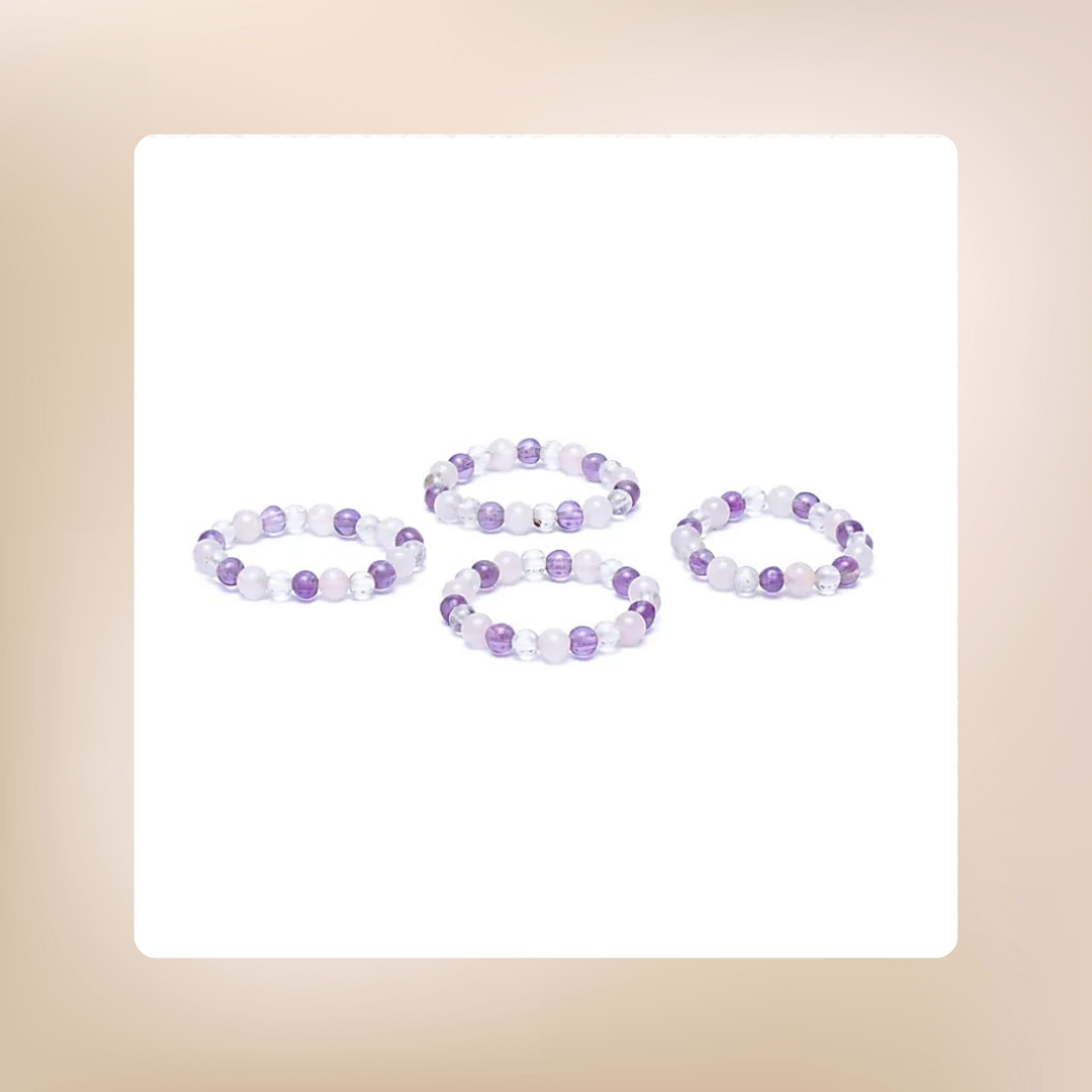 Ring "Bergkristall, Rosenquarz & Amethyst elastisch"
